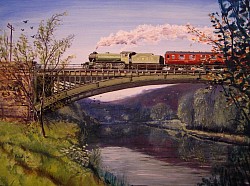 STEAM TRAIN - Oil on board.