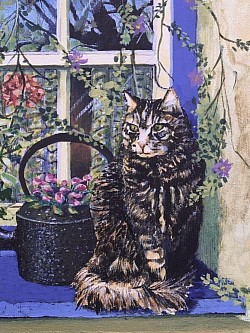 CAT ON WINDOW LEDGE - Acrylics